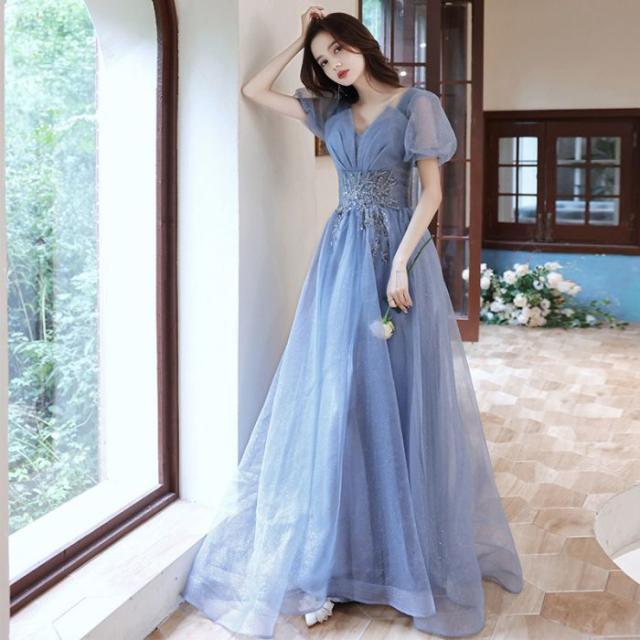 イブニングドレス レディース ブルー ロングドレス パーティー 忘年会 ワンピース 新品 シンプル ビーズ刺? 大人気 安い イブニングドレス レディース ブルー ロングドレス パーティー 忘年会