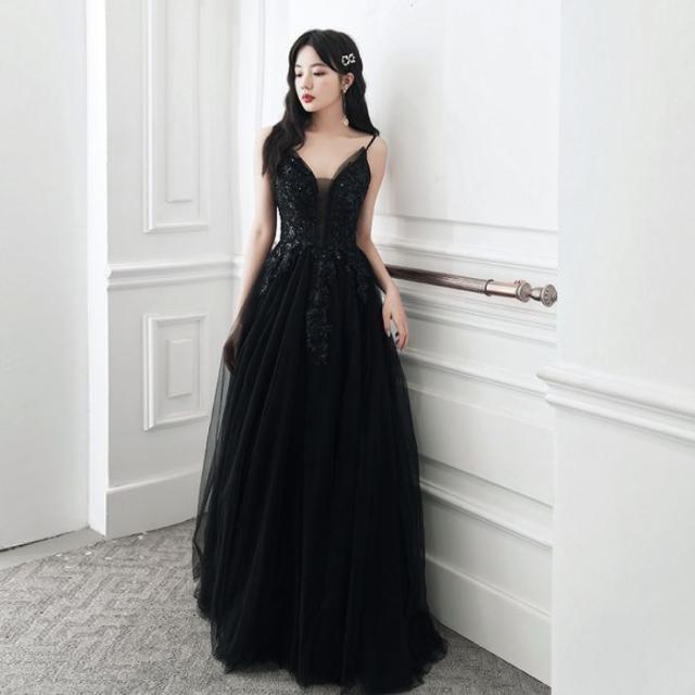 イブニングドレス レディース ブラック Aライン ロングドレス パーティー 忘年会 ワンピース 新品 シンプル 大人気 安い 演奏会