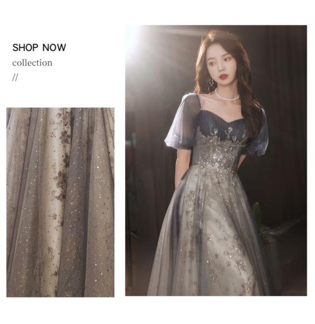 イブニングドレス レディース 青色 Aライン ロングドレス 20代 30代 花