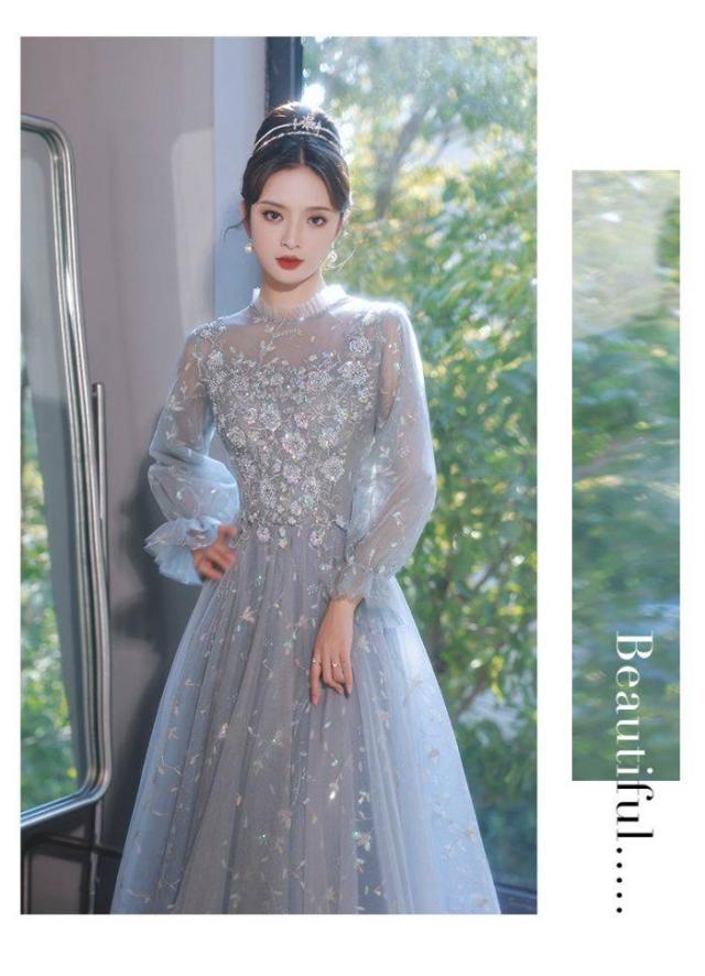 イブニングドレス レディース 長袖 Aライン ロングドレス 20代 30代 花