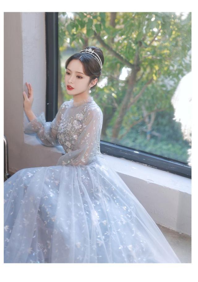 イブニングドレス レディース 長袖 Aライン ロングドレス 20代 30代 花