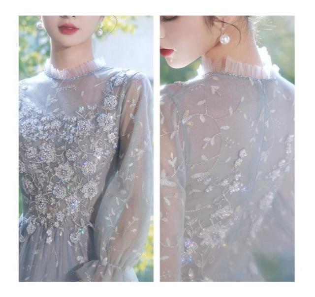 イブニングドレス レディース 長袖 Aライン ロングドレス 20代 30代 花