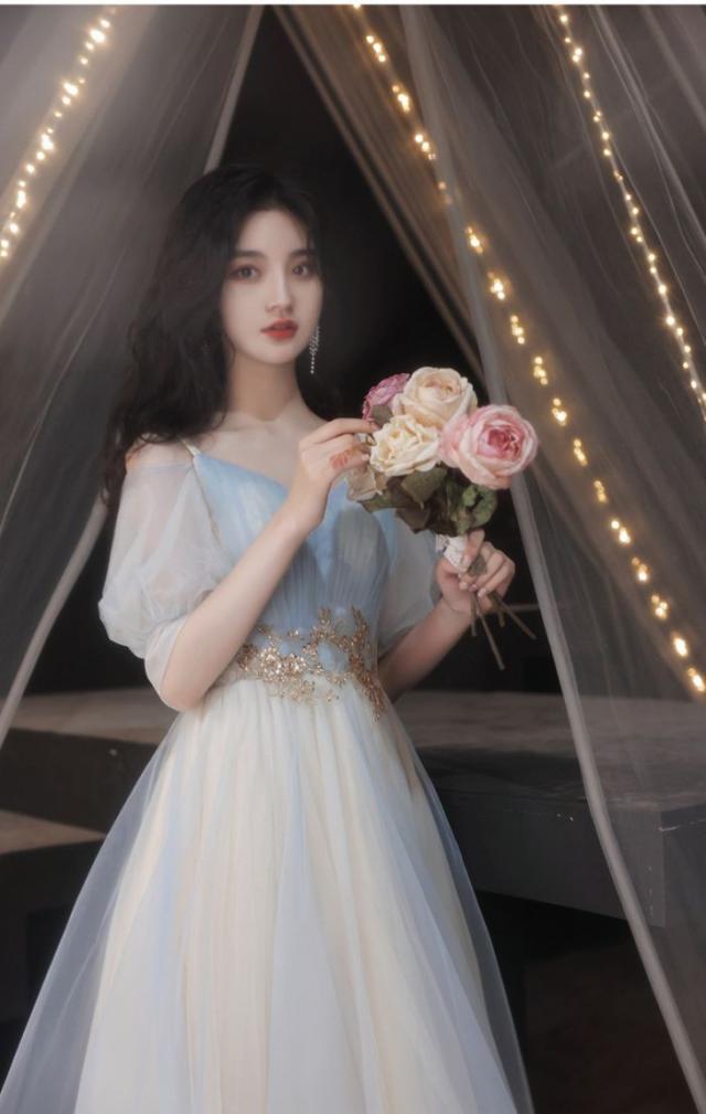 イブニングドレス レディース 乙女風 ブルー系 写真を撮る パーティー キャバドレス 忘年会 ワンピース 新品 可愛い 大人気 安い_1