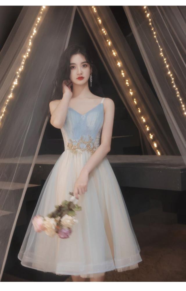 イブニングドレス レディース 乙女風 ブルー系 写真を撮る パーティー キャバドレス 忘年会 ワンピース 新品 可愛い 大人気 安い_2