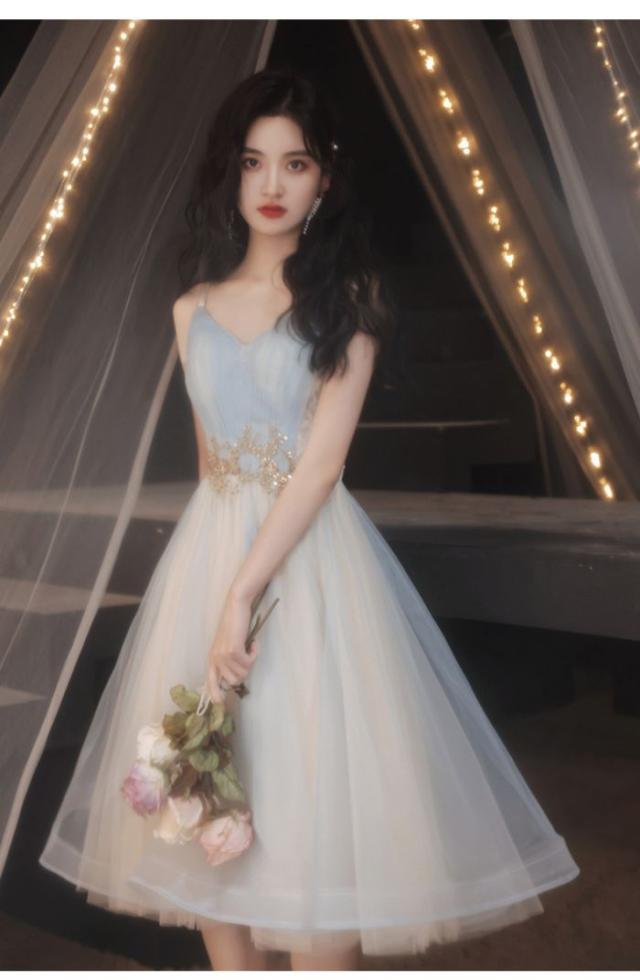イブニングドレス レディース 乙女風 ブルー系 写真を撮る パーティー キャバドレス 忘年会 ワンピース 新品 可愛い 大人気 安い_3