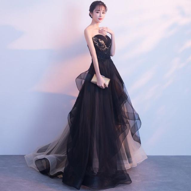 イブニングドレスレディース2024年新品結婚式忘年会レディースエレガントロング黒気質セレブキャットウォークホストドレススカートウェディングドレス_2