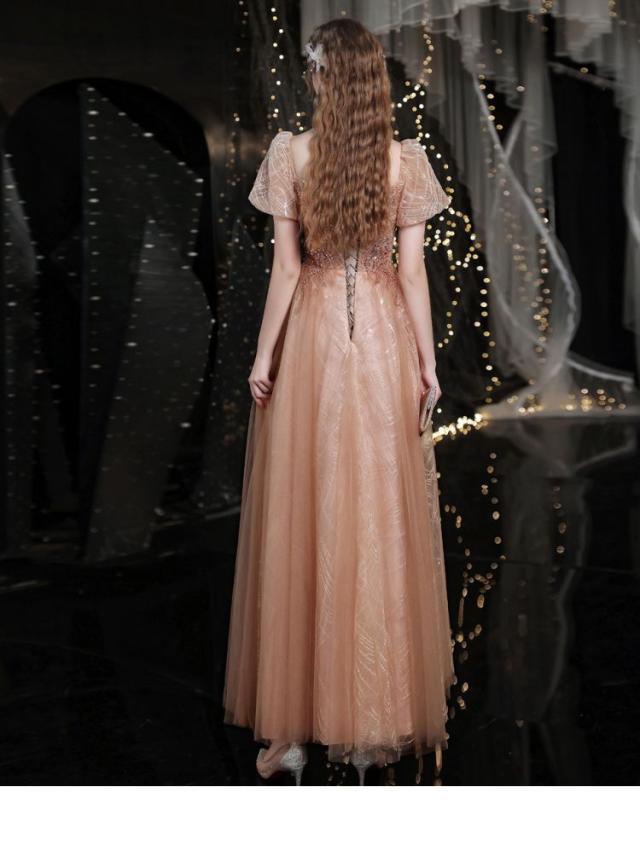 ゴールデンパフスリーブ花嫁ウェディングトーストドレス忘年会