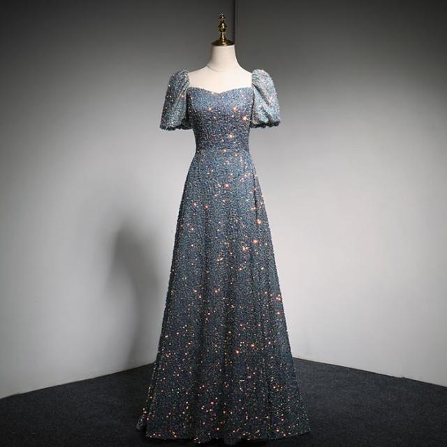 イブニングドレスワンショルダースクエアネックイブニングドレス2024夏グレースパンコールドレス女性の宴会気質