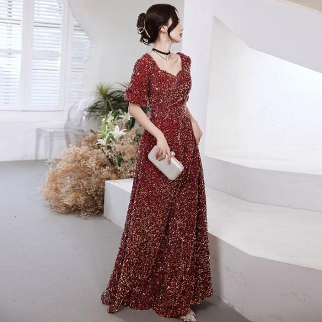バンケットスパンコールイブニングドレス ドレスレディース 2024 新しい気質 ロングドレス レッド パーティー成人式大人気