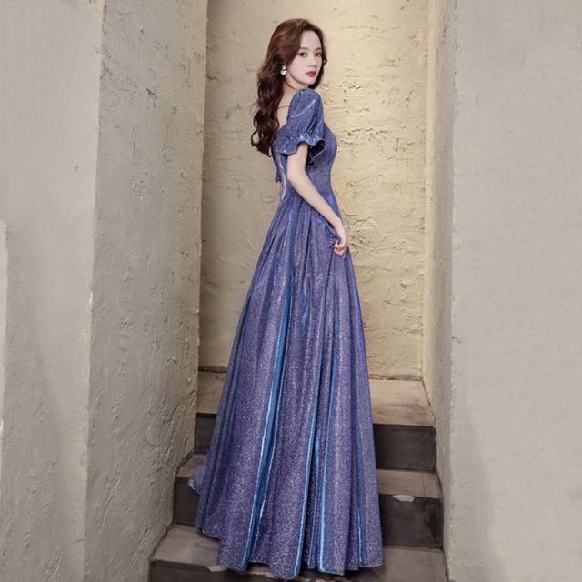 イブニングドレス 紫色  フランス風 無地 レディースドレス 忘年会 着?せ 2024 新しい ロングドレス 演奏会 エレガント パーティー 成人式