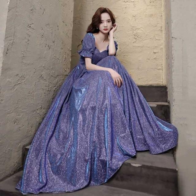 イブニングドレス 紫色  フランス風 無地 レディースドレス 忘年会 着?せ 2024 新しい ロングドレス 演奏会 エレガント パーティー 成人式 イブニングドレス 紫色 フランス風 無地 レディースドレス 忘年会 着