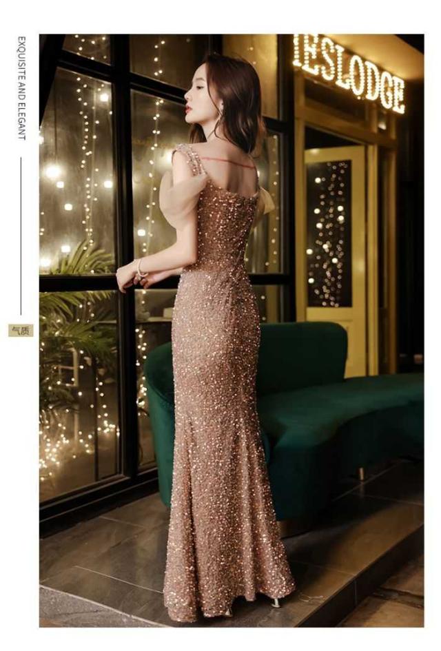 イブニングドレス バンケットスパンコール マーメイドドレス セクシー 夏新品 着?せ 2024 金色 ロングドレス 演奏会 エレガント パーティー 成人式 イブニングドレス バンケットスパンコール マーメイドドレス 夏新品 着