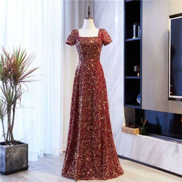 Aラインドレス イブニングドレス レッド バンケットスパンコール 演奏会 エレガント 着?せ 気品 ロングドレス 結婚式 パーティー 成人式