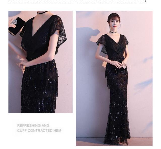 マーメイドドレス Vネット ブラック イブニングドレス セクシー お洒落