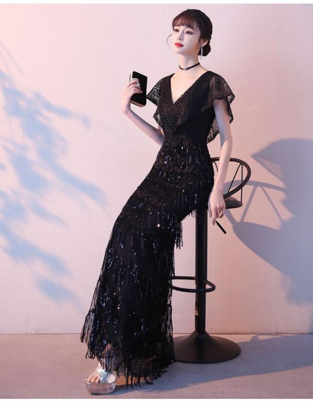 マーメイドドレス Vネット ブラック イブニングドレス セクシー お洒落