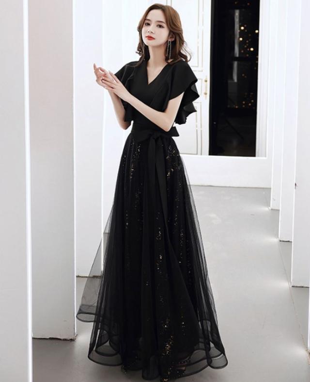 イブニングドレス ブラック 演奏会 シンプル 新作品 レディースドレス 気品 エレガント ロングドレス パーティー 成人式 大人気 忘年会 レディース