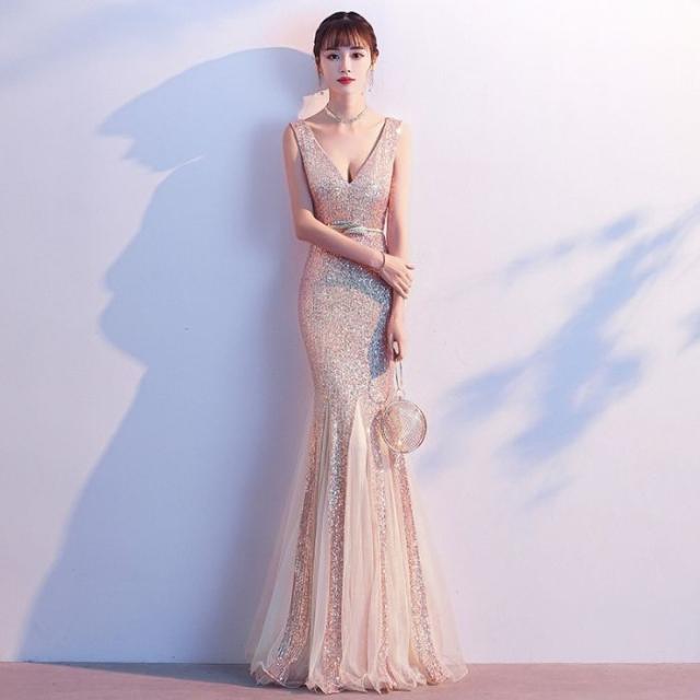 イブニングドレス マーメイドドレス レディース  セクシー ロングドレス シャンパ 女の子 レース パーティー 大人っぽい 大人気