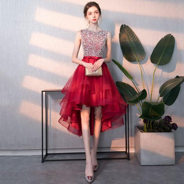 前短後長イブニングドレス女性セレブ宴会気質軽く贅沢人気高級ブライズメイドドレス高級感ホストスカート