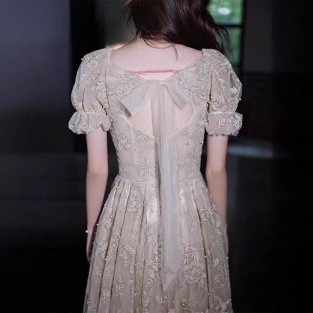 フランス式イブニングドレス2024新品夏気質宴会灰色軽い贅沢誕生日エレガントドレス女性_1