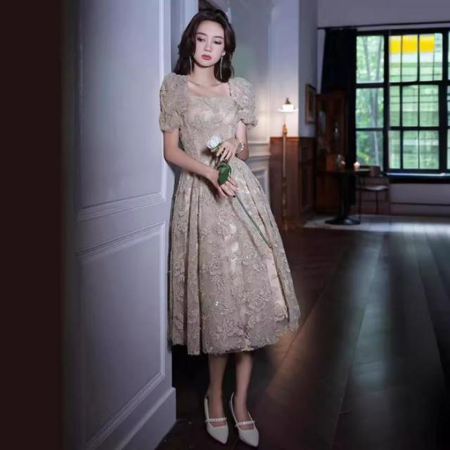 フランス式イブニングドレス2024新品夏気質宴会灰色軽い贅沢誕生日エレガントドレス女性_2