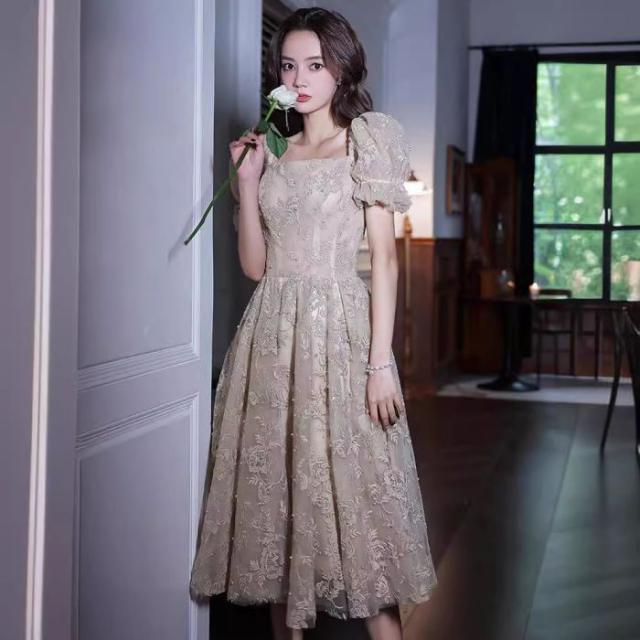 フランス式イブニングドレス2024新品夏気質宴会灰色軽い贅沢誕生日エレガントドレス女性_3