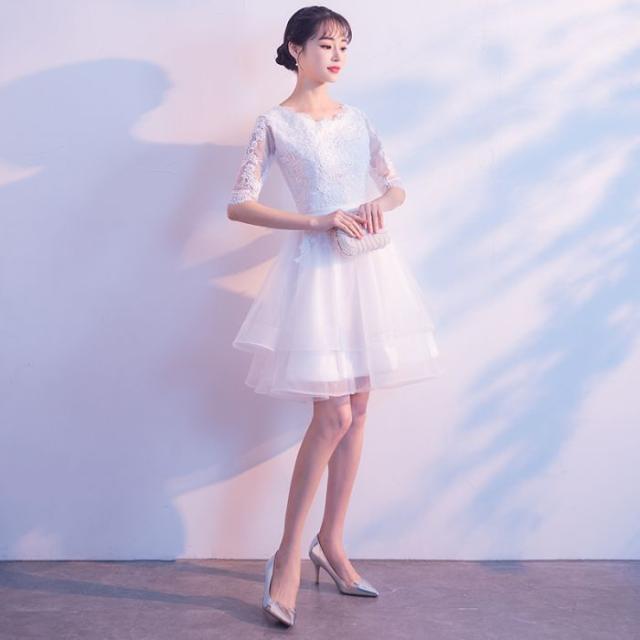 キャバドレス白いエレガントなイブニングドレススカート女性気質短い学生夏誕生日パーティー女子成人式_1