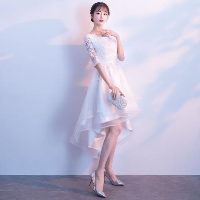 白いフレンチドレスエレガントイブニングドレススカート女性2024新品気質宴会学生パーティーショート_1
