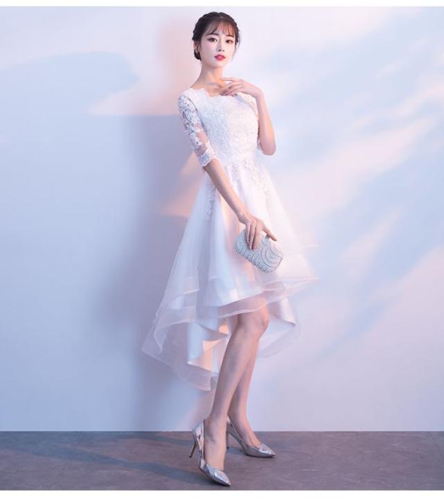 白いフレンチドレスエレガントイブニングドレススカート女性2024新品気質宴会学生パーティーショート_3