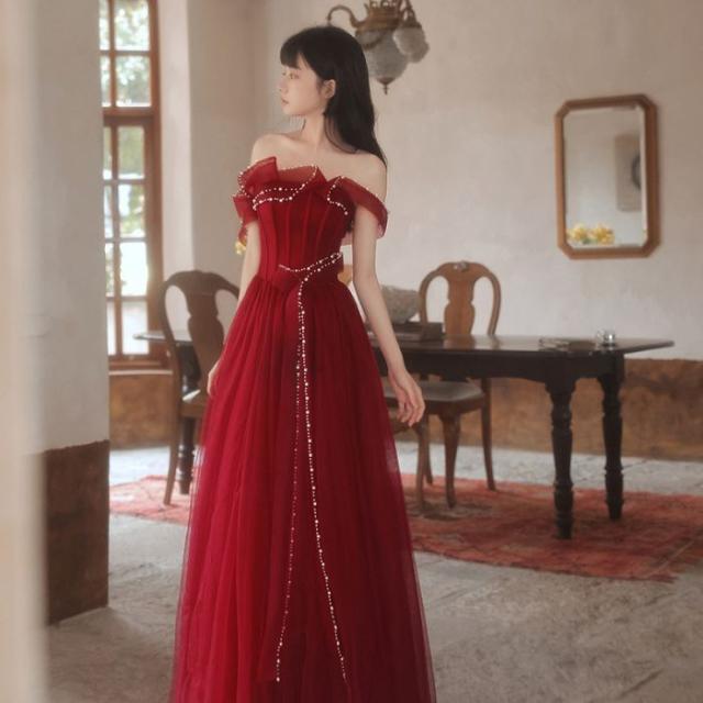 花嫁新作サマーウエディングワンショルダー気品ウェディングドレスエンゲージメントワンピース小柄