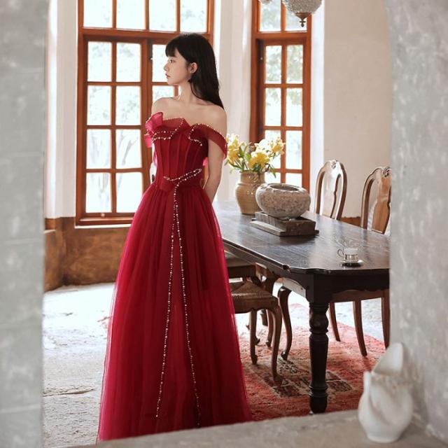 花嫁新作サマーウエディングワンショルダー気品ウェディングドレスエンゲージメントワンピース小柄 花嫁新作サマーウエディングワンショルダー気品ウェディングドレス