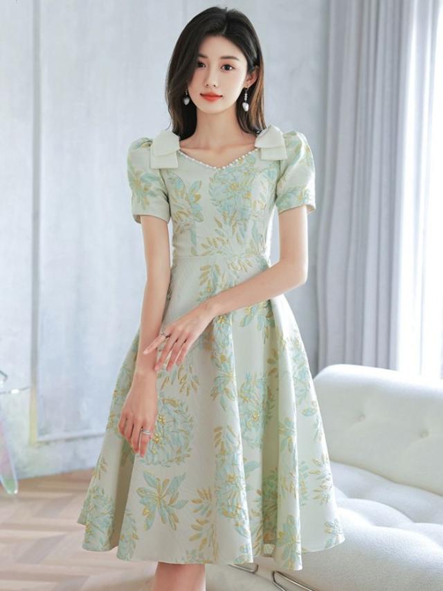 キャバドレスグリーンドレスワンピース女性2024新品夏セレブドレス森系誕生日パーティー成人式イブニングドレス_1