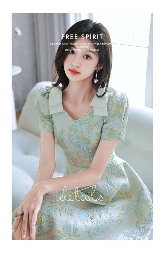 キャバドレスグリーンドレスワンピース女性2024新品夏セレブドレス森系誕生日パーティー成人式イブニングドレス_4