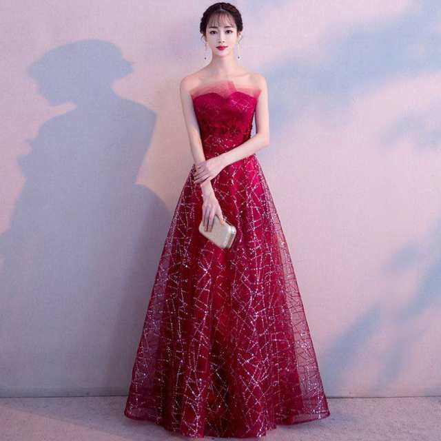 2024新品夏秋赤いチューブトップ安い結婚式イブニングドレスワンピース女性センスロングの通販は