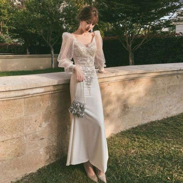 マーメイドラインドレス忘年会イブニングドレスフィッシュテール2024