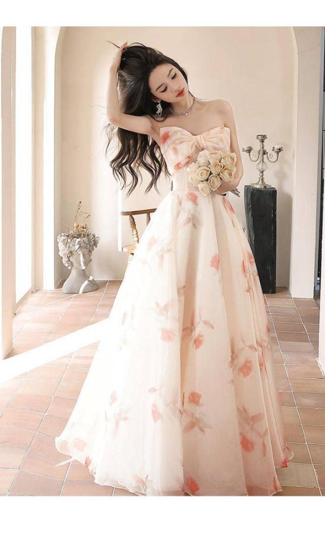 高級感があるイブニングドレス フレンチ森ガール系軽紗 ウェディング