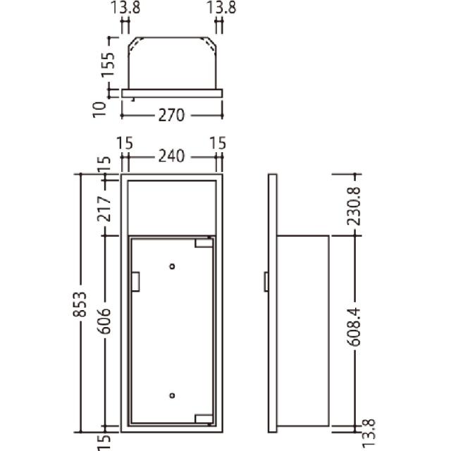 消火器ボックス 消火器格納箱 設置台 全埋込 扉 W270×H740×D165 シルバーメタリック MHED-F　満点商会_1