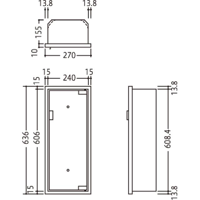 消火器ボックス 消火器格納箱 設置台 全埋込 扉 W265×H628×D175 シルバーメタリック MHED-FO-P5　満点商会
