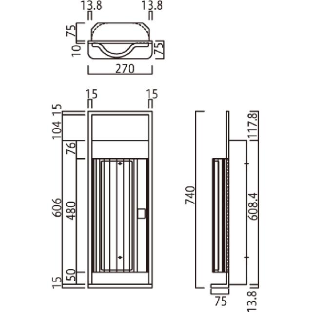 消火器ボックス 消火器格納箱 設置台 半埋込 扉 W270×H740×D150(d75) シルバーメタリック MHESD-F　満点商会