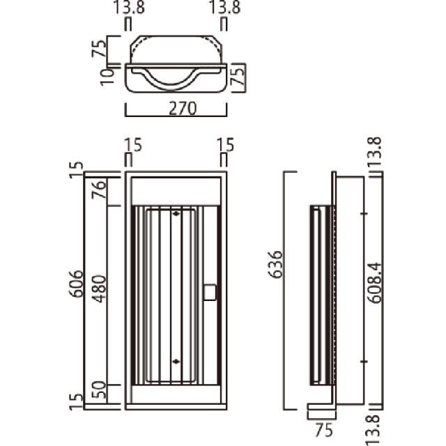 消火器ボックス 消火器格納箱 設置台 半埋込 扉 W270×H740×D150(d75) シルバーメタリック MHESD-FO　満点商会