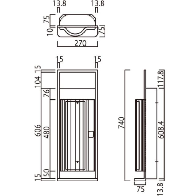 消火器ボックス 消火器格納箱 設置台 半埋込 扉 W270×H740×D150(d75) アイボリー MHESD-R　満点商会