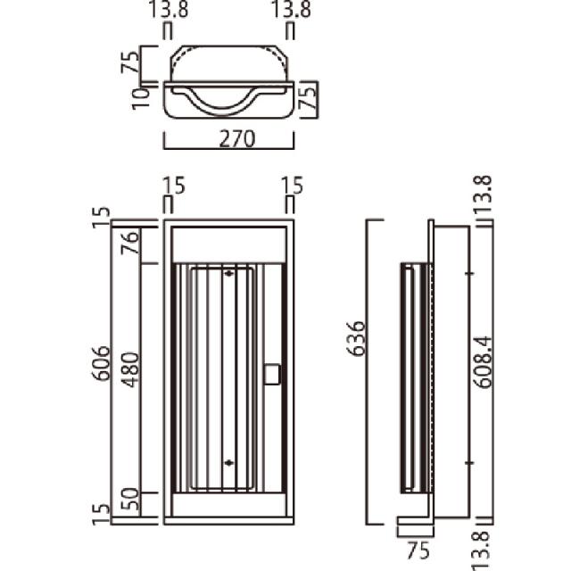 消火器ボックス 消火器格納箱 設置台 半埋込 扉 W270×H740×D150(d75) アイボリー MHESD-RO　満点商会