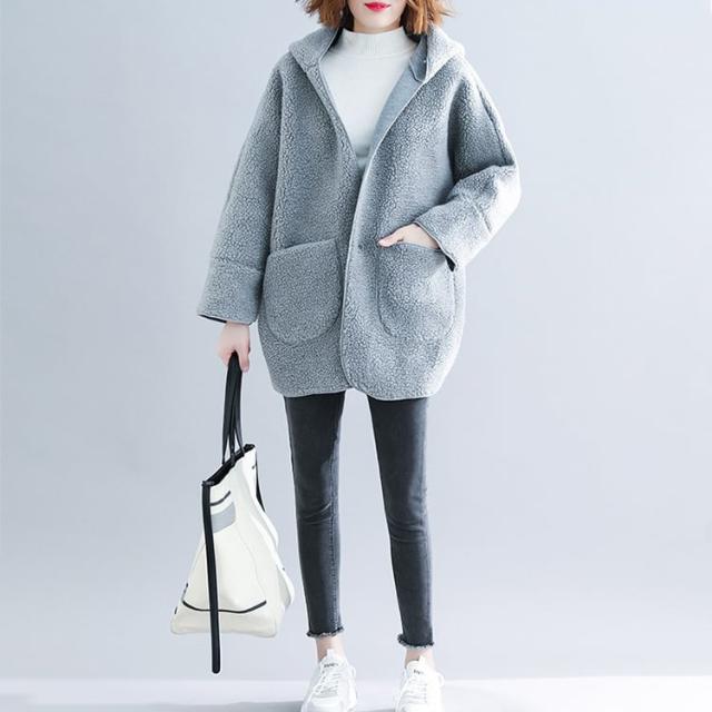 アウター 上着 コート フーデッドコート ミドル丈 チュニック丈 ボックスシルエット オーバーサイズ ドロップショルダー 無地 異素材 切替 フード付き ドルマンスリーブ ボア モコモコ