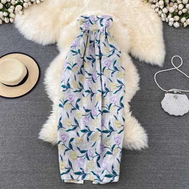 ワンピース 上着 人気 おすすめ おしゃれ お洒落 激安 安い 送料無料 プチプラ オフショルダー 肩出し ウエスト チューブトップ ノースリーブ 柄 チューリップ フラワー 花柄 可愛い