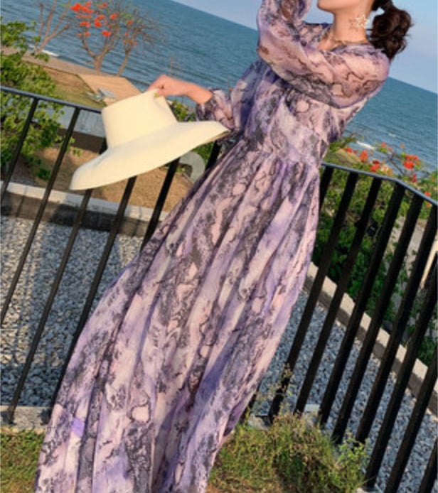 ワンピース 上着 人気 おすすめ おしゃれ お洒落 激安 安い 送料無料 プチプラ 長袖 ロング Vネック ウエスト マキシ ロングスカート フレア 柄 透け プリント リボン 春 スプリング サマー