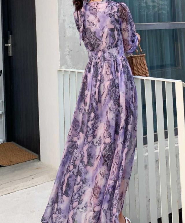 ワンピース 上着 人気 おすすめ おしゃれ お洒落 激安 安い 送料無料 プチプラ 長袖 ロング Vネック ウエスト マキシ ロングスカート フレア 柄 透け プリント リボン 春 スプリング サマー