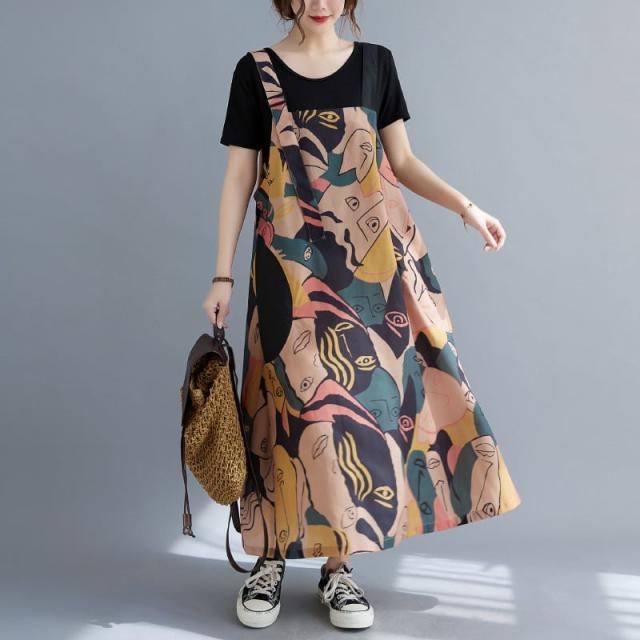 ワンピース 上着 人気 おすすめ おしゃれ お洒落 激安 安い 送料無料 プチプラ 肩出し ノースリーブ スクエアネック ふんわり オーバーサイズ Aライン 柄 プリント 可愛い かわいい 韓国の通販は 6,980円