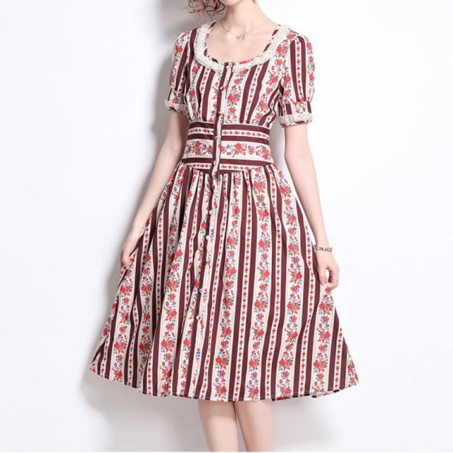 ワンピース 上着 人気 おすすめ おしゃれ お洒落 激安 安い 送料無料 プチプラ 半袖 スクエアネック ふわふわ パフスリーブ ふんわり Aライン 膝丈 ミニスカート 柄 ストライプ 花柄 レース