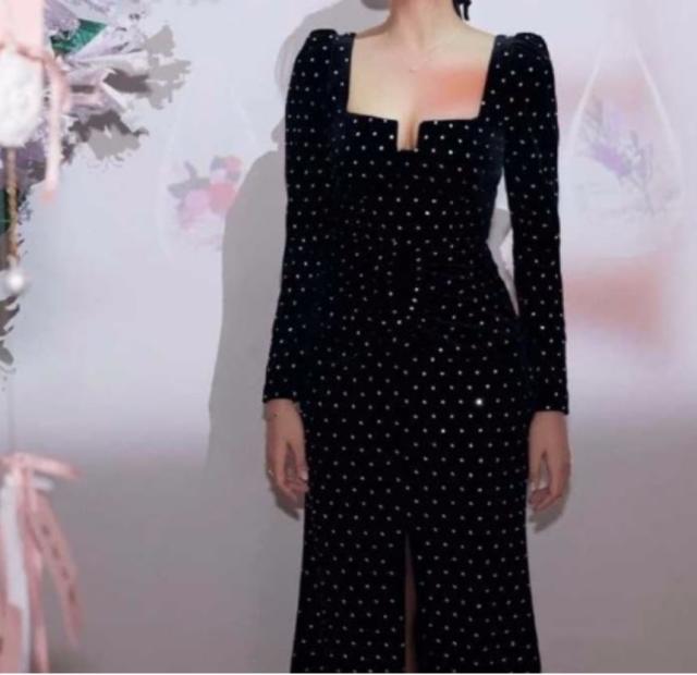 ワンピース 上着 人気 おすすめ おしゃれ お洒落 激安 安い 送料無料 プチプラ 長袖 ロング スクエアネック マーメイドライン タイト 膝丈 スリット 柄 ドット ベルベット 可愛い かわいい ワンピース 上着 人気 おすすめ おしゃれ お洒落 激安 安い 送料無料