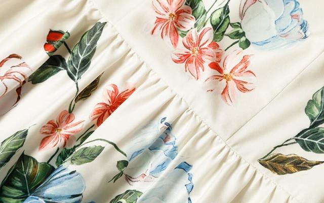 ワンピース ミディ丈 袖あり 半袖 ラウンドネック 花柄 フローラル