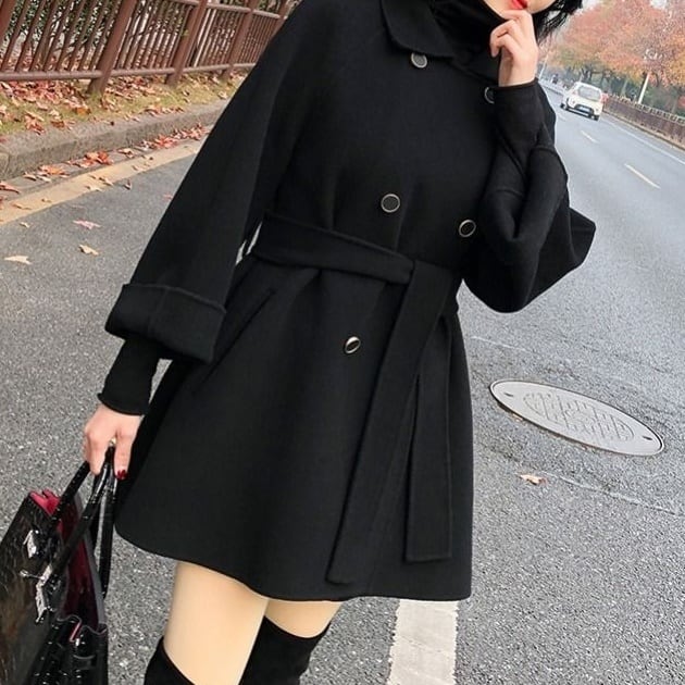 極美品✨ ハロッズ　ポンチョ コート　アンゴラ　フレア　Aライン　黒　大人可愛い lout0589.jpg